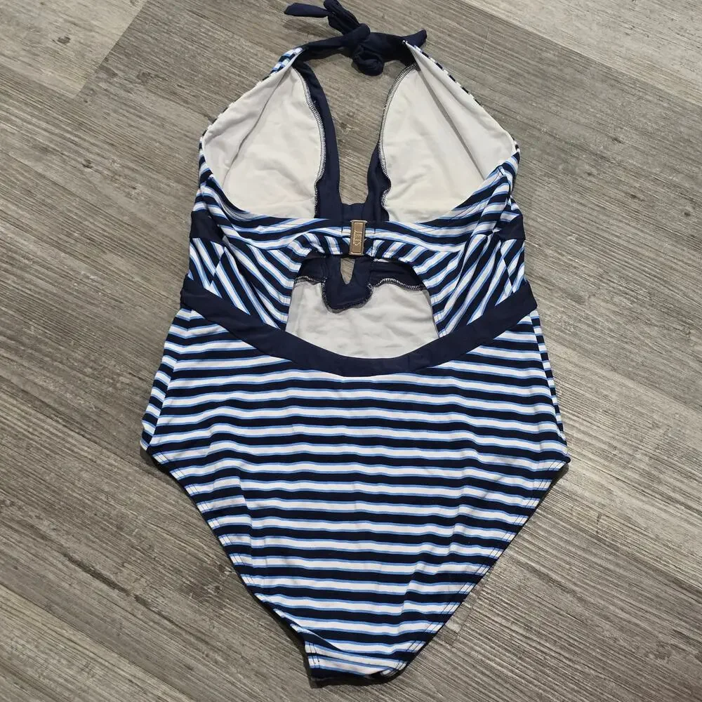 JETS Australia by Jessika Allen Striped Plunge V-Neck One-Piece Swimsuit